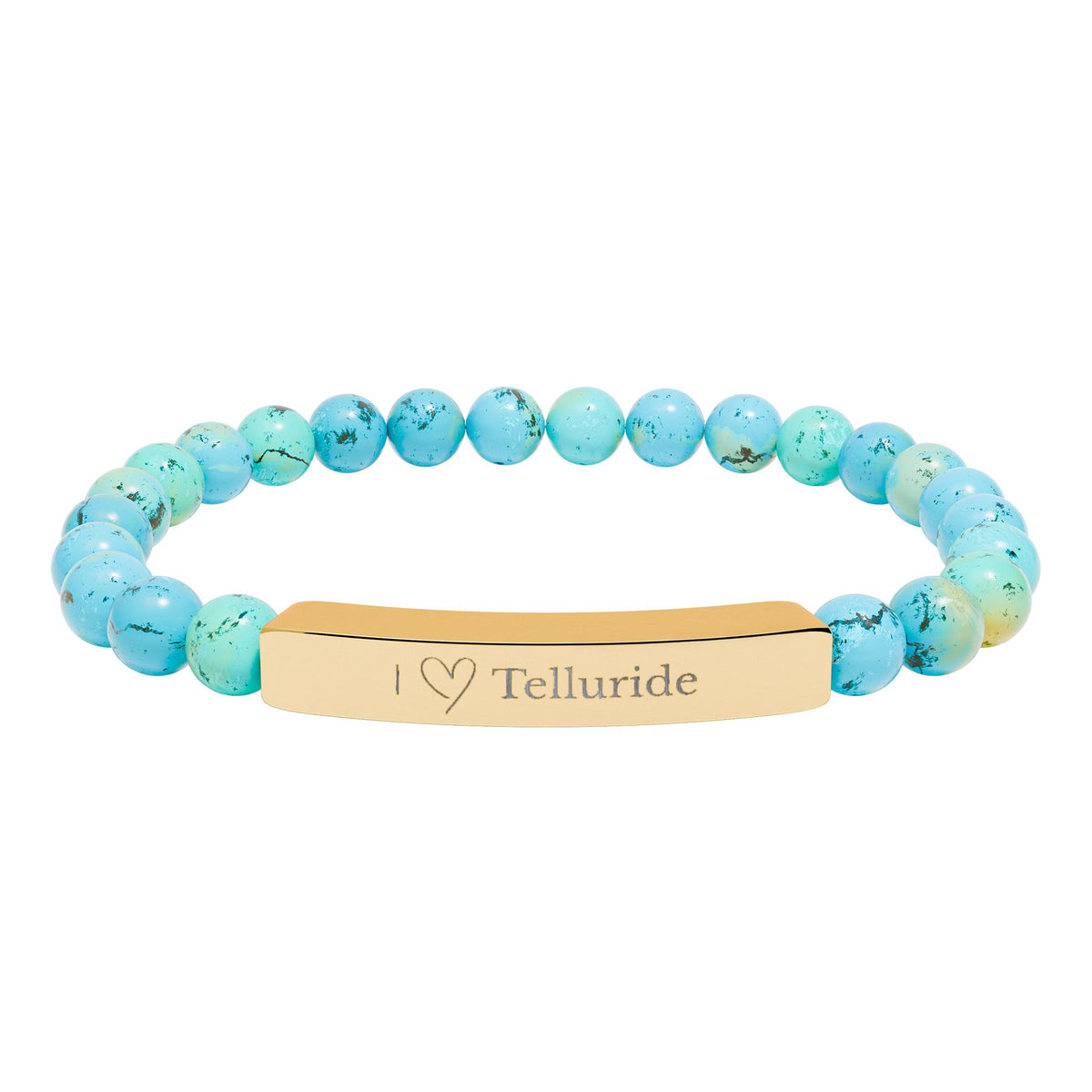 I Love Telluride Engraved Bar Stretch Bead Bracelet