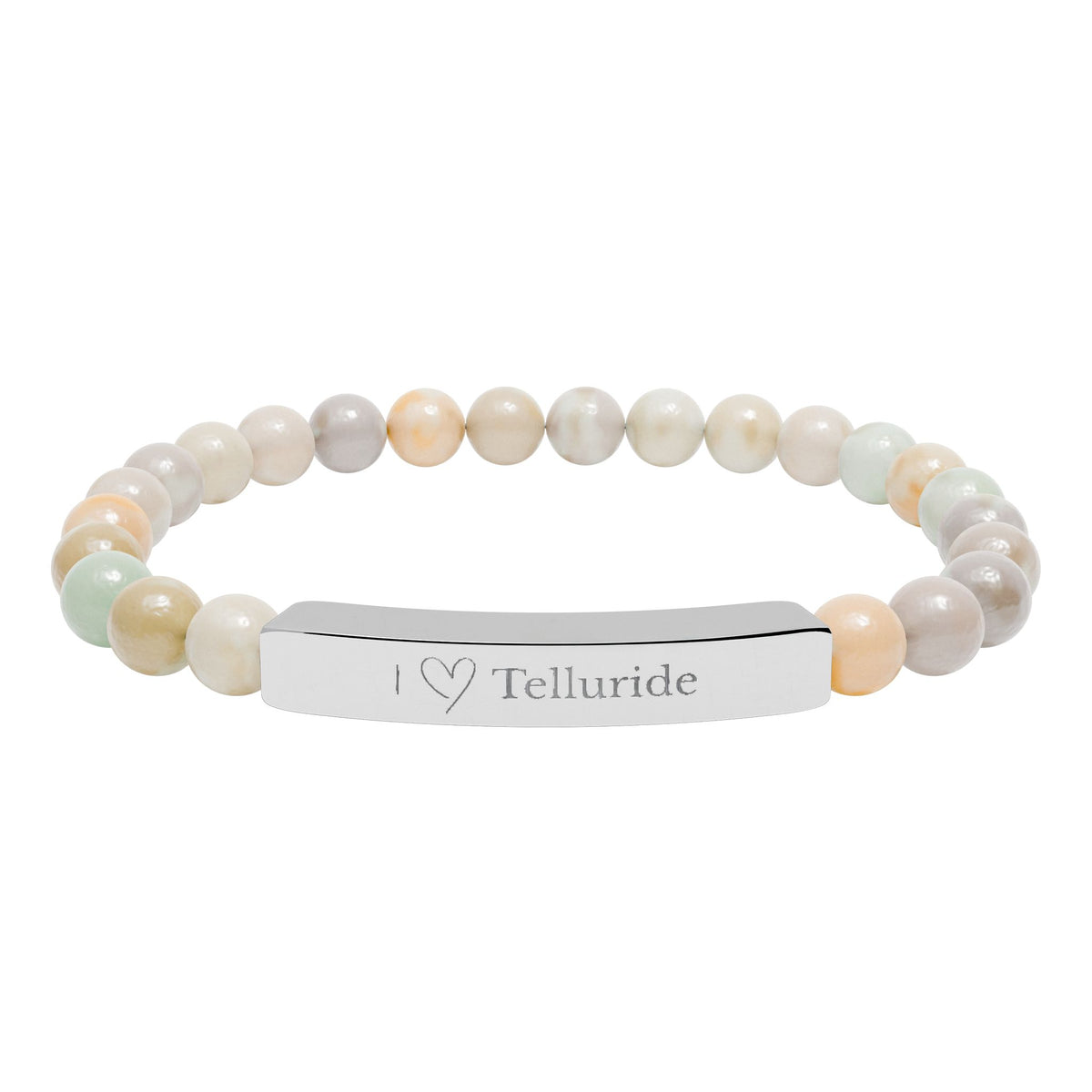 I Love Telluride Engraved Bar Stretch Bead Bracelet