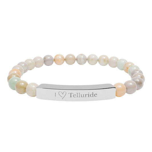 I Love Telluride Engraved Bar Stretch Bead Bracelet
