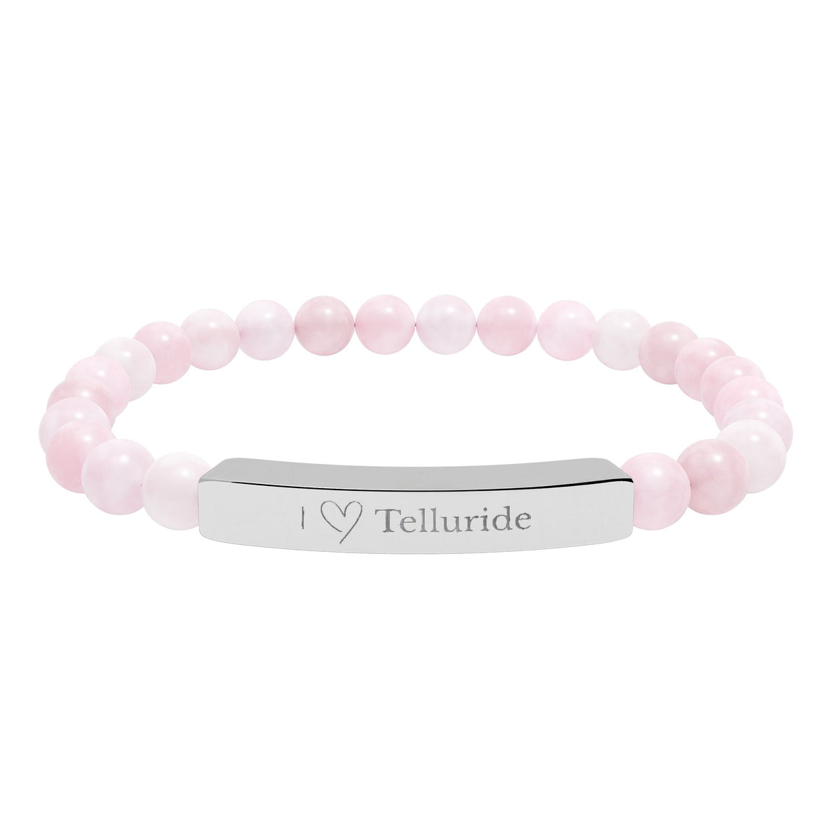 I Love Telluride Engraved Bar Stretch Bead Bracelet