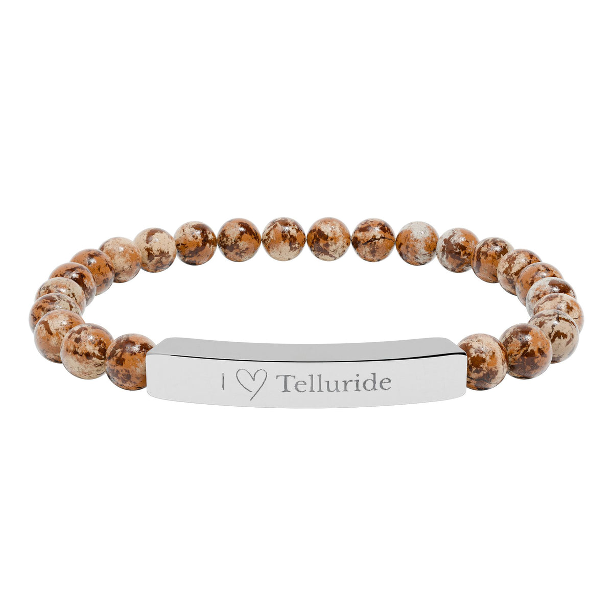 I Love Telluride Engraved Bar Stretch Bead Bracelet