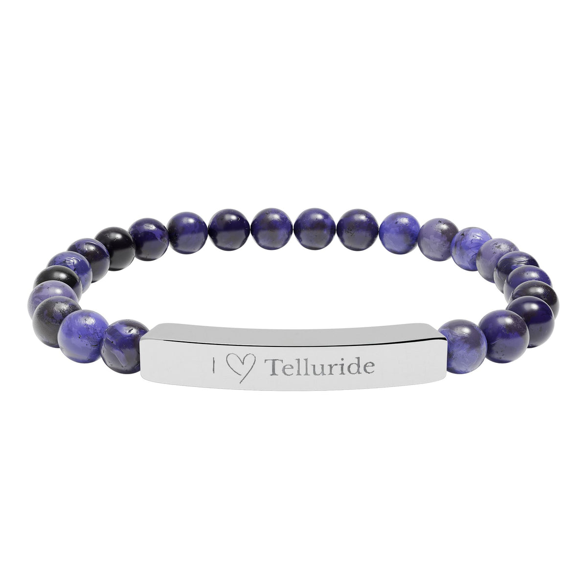 I Love Telluride Engraved Bar Stretch Bead Bracelet