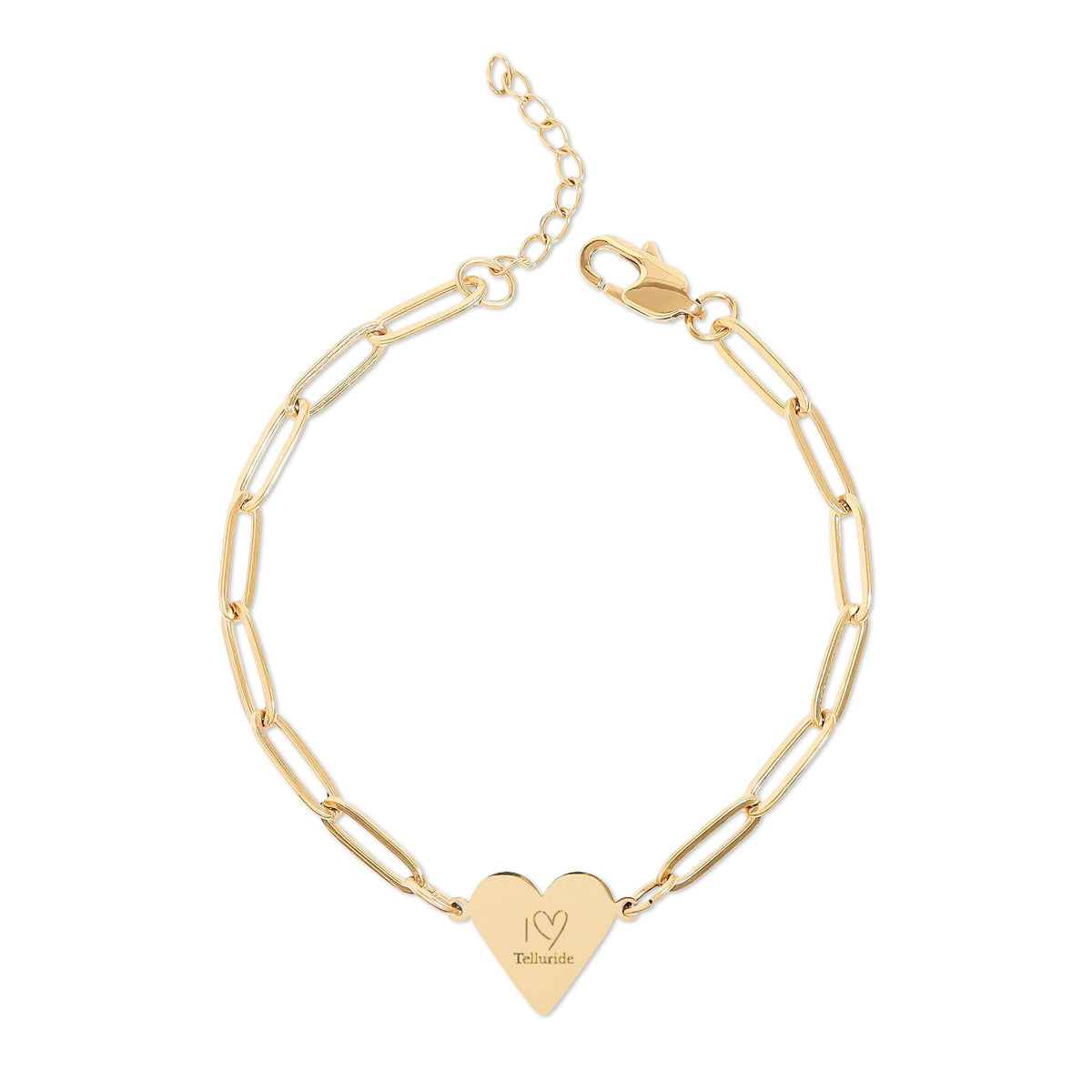 I Love Telluride Paperclip Heart Charm Bracelet