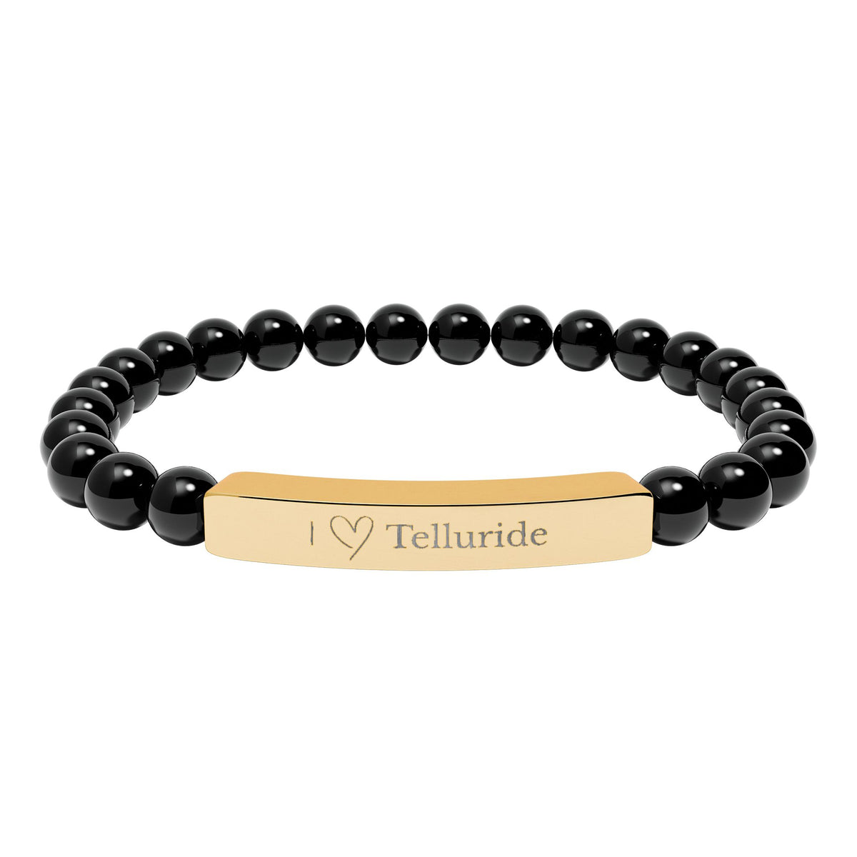 I Love Telluride Engraved Bar Stretch Bead Bracelet
