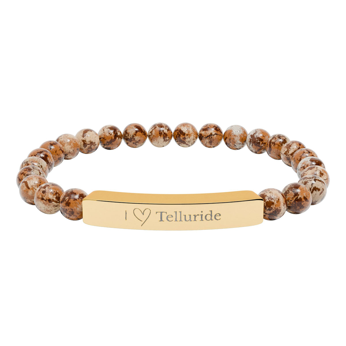 I Love Telluride Engraved Bar Stretch Bead Bracelet