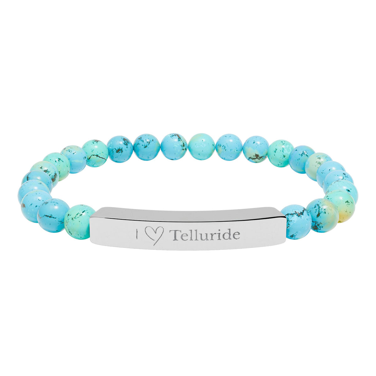 I Love Telluride Engraved Bar Stretch Bead Bracelet