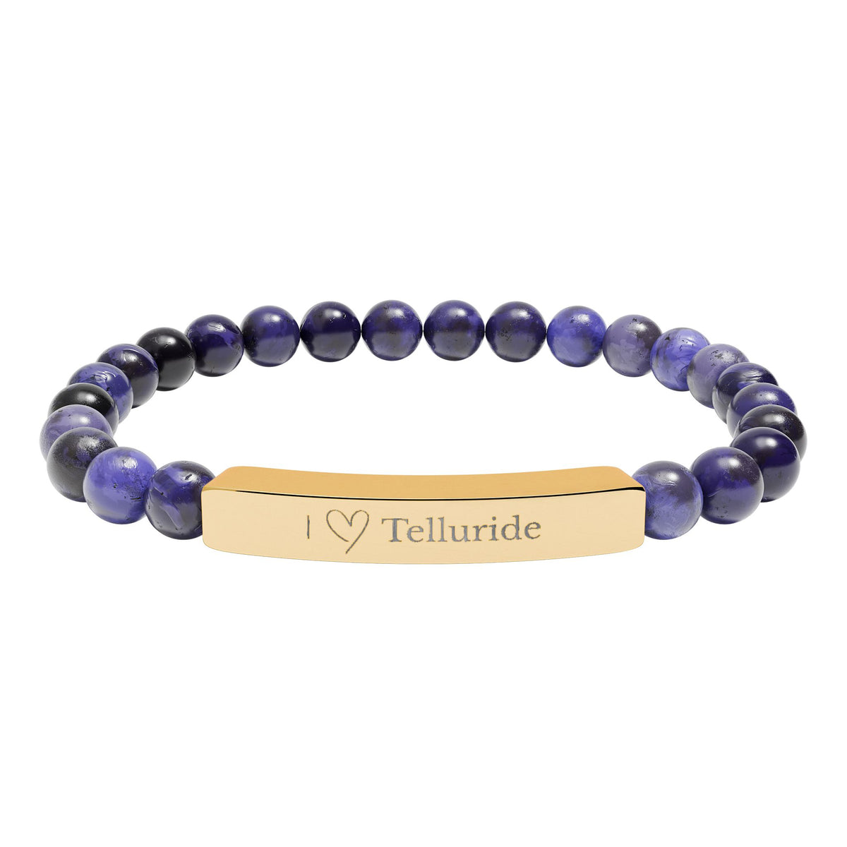 I Love Telluride Engraved Bar Stretch Bead Bracelet
