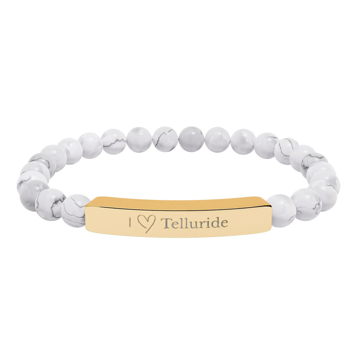 I Love Telluride Engraved Bar Stretch Bead Bracelet