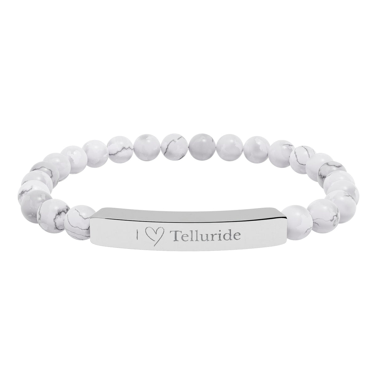 I Love Telluride Engraved Bar Stretch Bead Bracelet