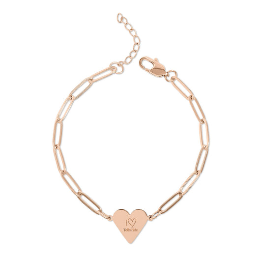 I Love Telluride Paperclip Heart Charm Bracelet