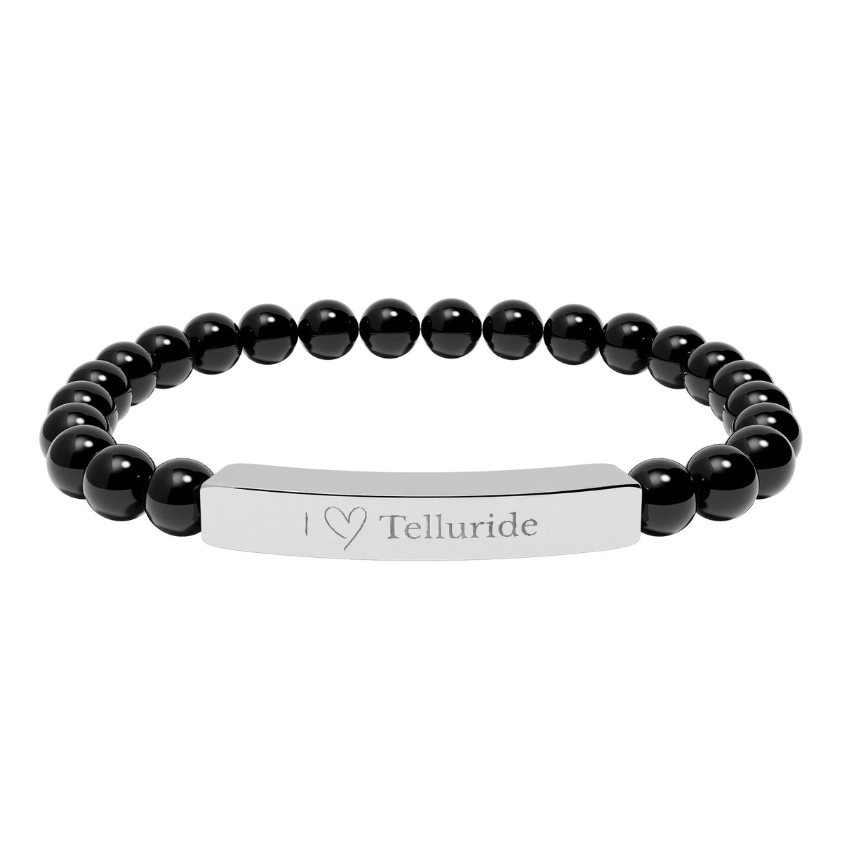 I Love Telluride Engraved Bar Stretch Bead Bracelet