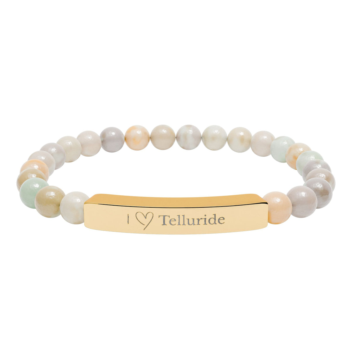 I Love Telluride Engraved Bar Stretch Bead Bracelet